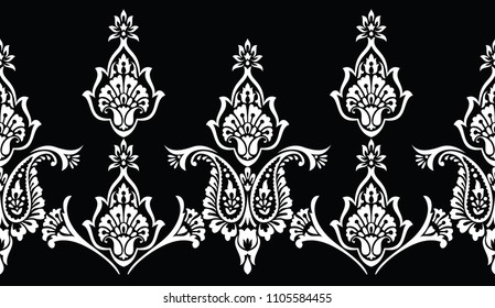 Paisley seamless black and white vector border