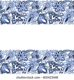 Paisley  seamless border. Eastern style.Ornate element for design. Place for text. Ornament for wedding invitations, birthday and greeting cards. Floral spring oriental decor. Vector illustration
