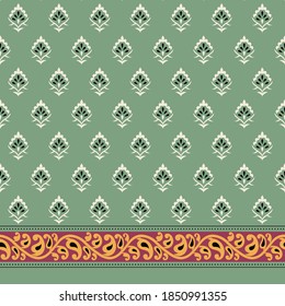 paisley seamless border pattern on green