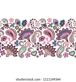 Paisley Seamless Border Pattern Vector Ethnic Stock Vector (Royalty ...