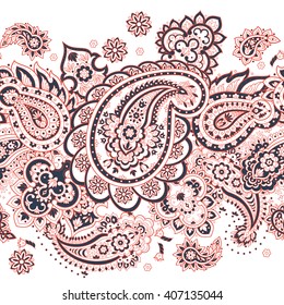 Paisley seamless border pattern. Vector ethnic ornament