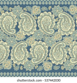 Paisley seamless border pattern. Vector ethnic ornament