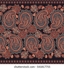 Paisley seamless border pattern. Vector ethnic ornament