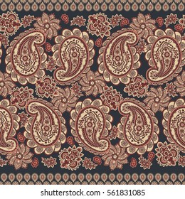 Paisley seamless border pattern. Vector ethnic ornament