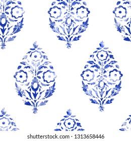 Paisley - seamless ethnic pattern. Floral oriental ethnic watercolor background. Arabic and indian tribal ornament. Ornamental motives of the paintings of oriental fabric patterns.