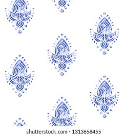 Paisley - seamless ethnic pattern. Floral oriental ethnic watercolor background. Arabic and indian tribal ornament. Ornamental motives of the paintings of oriental fabric patterns.