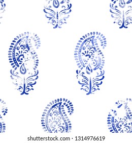 Paisley - seamless ethnic pattern. Floral oriental ethnic watercolor background. Arabic and indian tribal ornament. Ornamental motives of the paintings of oriental fabric patterns.