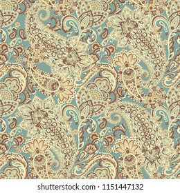 Paisley seamless floral pattern. Damask vintage background