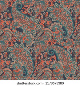 Paisley seamless floral pattern. Damask vintage background