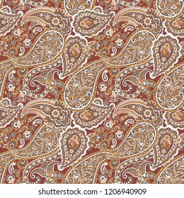 Paisley seamless floral pattern. Damask vintage background