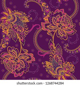 Paisley seamless floral pattern. Damask vintage background
