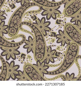 Paisley seamless floral pattern. Damask vintage background