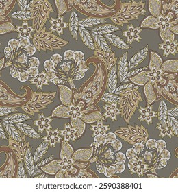 Paisley seamless floral pattern. Damask vintage background