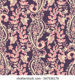 Paisley seamless floral pattern. Damask vintage background