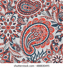 Paisley seamless floral pattern. Indian vintage background