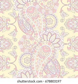 Paisley seamless floral pattern. Indian vintage background