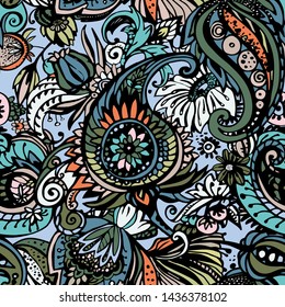 Paisley. Seamless floral pattern with oriental paisley or buta ornament. Textile