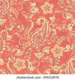 Paisley seamless floral pattern. Vector vintage background