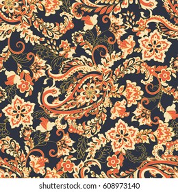 Paisley seamless floral pattern. Vector vintage background