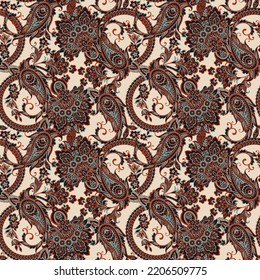 Paisley seamless floral vector pattern. Vintage background in batik style
