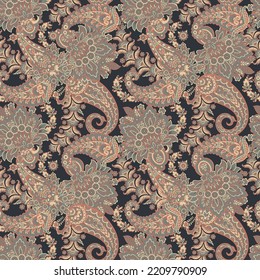 Paisley seamless floral vector pattern. Vintage background in batik style
