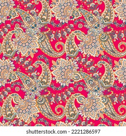 Paisley seamless floral vector pattern. Vintage background in batik style