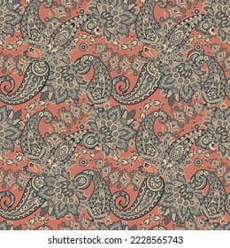 Paisley seamless floral vector pattern. Vintage background in batik style