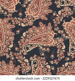 Paisley seamless floral vector pattern. Vintage background in batik style
