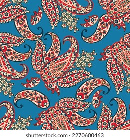 Paisley seamless floral vector pattern. Vintage background in batik style