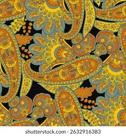 Paisley seamless floral vector pattern. Vintage background in batik style