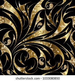 Paisley seamless gold floral pattern. Vector abstract ornate background wallpaper with gold  hand drawn paisley flowers, leaves, lines, swirls, curves and vintage oriental ornaments. Design for fabric