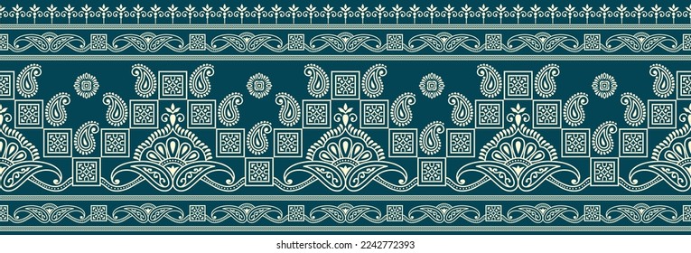 Paisley seamless indian border motif design 