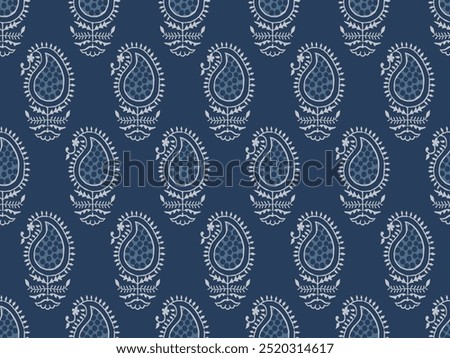 PAISLEY SEAMLESS INDIGO PATTERNS IN  AJRAKH PATTERN, HAND BLOCK PRINT, BATIK PRINT, INDIAN TEXTILE BACKGROUND