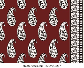 PAISLEY SEAMLESS PATTERN ALL OVER PRINT WITH BORDER VECTOR ILLUSTRATION