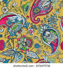 Paisley. A seamless pattern based on the traditional oriental paisley pattern or Turkish cucumber. Fabric, wallpaper, background