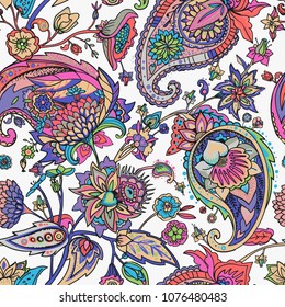 Paisley. A seamless pattern based on the traditional oriental paisley pattern or Turkish cucumber. Fabric, wallpaper, background