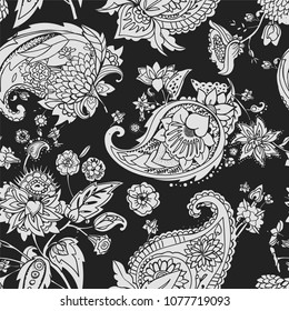Paisley. A seamless pattern based on the traditional oriental paisley pattern or Turkish cucumber. Fabric, wallpaper, background