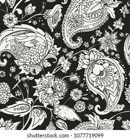 Paisley. A seamless pattern based on the traditional oriental paisley pattern or Turkish cucumber. Fabric, wallpaper, background