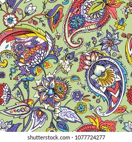 Paisley. Ein nahtloses Muster, das auf dem traditionellen orientalischen Paisley-Muster oder der türkischen Gurke basiert. Stoff, Tapete, Hintergrund