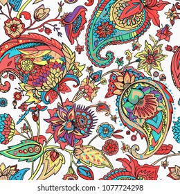 Paisley. A seamless pattern based on the traditional oriental paisley pattern or Turkish cucumber. Fabric, wallpaper, background