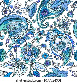 Paisley. A seamless pattern based on the traditional oriental paisley pattern or Turkish cucumber. Fabric, wallpaper, background
