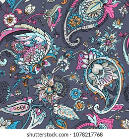 Paisley. A seamless pattern based on the traditional oriental paisley pattern or Turkish cucumber. Fabric, wallpaper, background