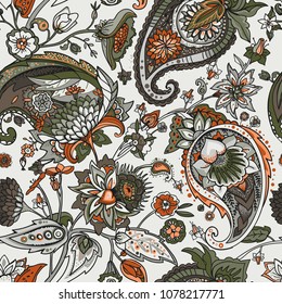 Paisley. A seamless pattern based on the traditional oriental paisley pattern or Turkish cucumber. Fabric, wallpaper, background