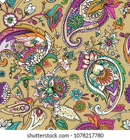 Paisley. A seamless pattern based on the traditional oriental paisley pattern or Turkish cucumber. Fabric, wallpaper, background