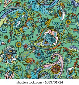 Paisley. A seamless pattern based on the traditional oriental paisley pattern or Turkish cucumber. Fabric, wallpaper, background