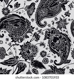 Paisley. A seamless pattern based on the traditional oriental paisley pattern or Turkish cucumber. Fabric, wallpaper, background