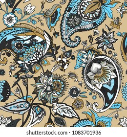 Paisley. A seamless pattern based on the traditional oriental paisley pattern or Turkish cucumber. Fabric, wallpaper, background