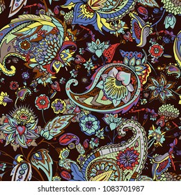 Paisley. A seamless pattern based on the traditional oriental paisley pattern or Turkish cucumber. Fabric, wallpaper, background