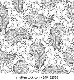 Paisley seamless pattern, black and white vector background