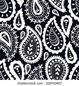 Paisley seamless pattern. Black and White Floral background.